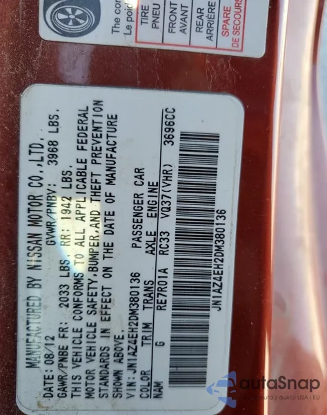 2013 Nissan 370Z Base z USA, uszkodzony, nr VIN JN1AZ4EH2DM380136